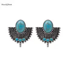 Banny розовый Тибетский сплав резной геометрический веер серьги гвоздики для женщин Богемия овальный камень Пост Серьги Винтажные серьги Brincos