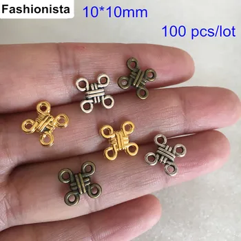 

100 pcs Metal Chinese Knot Jewelry Connectors,10*10mm Gold-color,Silver-color,Bronze,Zinc Alloy Chinese Knot Charms,DIY Supplies