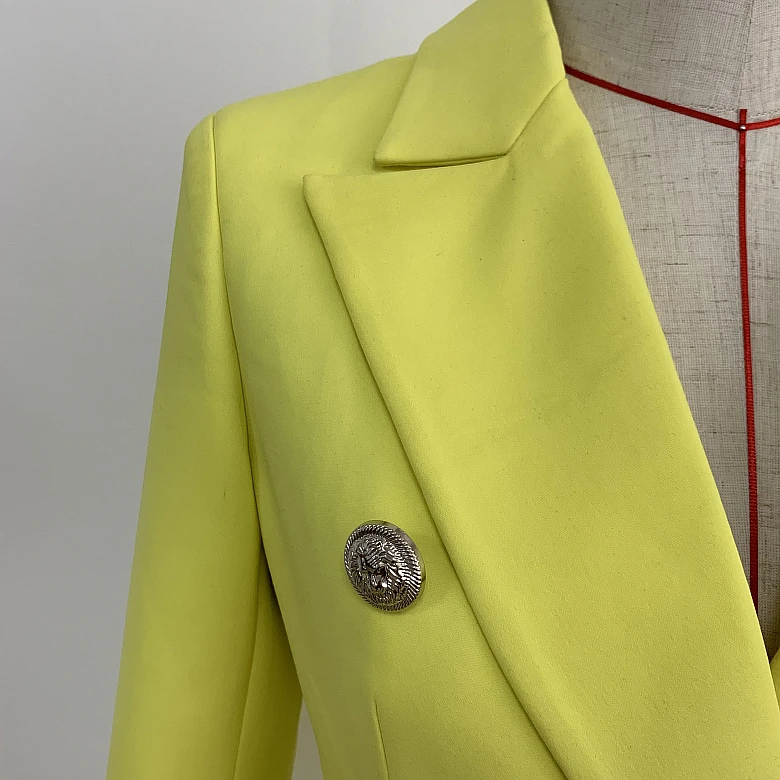 Новинка, Модный классический дизайнерский пиджак, женский двубортный желтый пиджак с металлическими пуговицами и изображением Льва