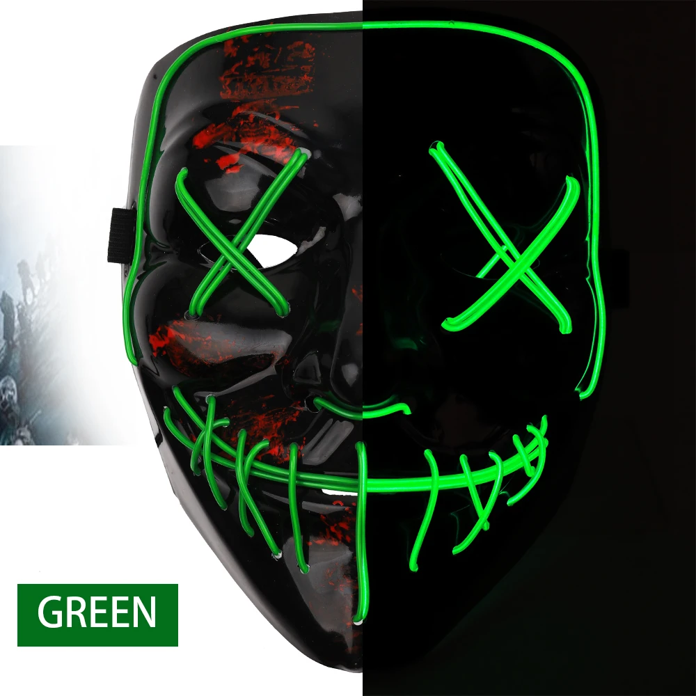 Зеленый Led Mask Masquerade Masks Halloween Mask Cold Light Flash Grimace Fluorescent Mask Festival Performance Party Glowing Masks - Цвет: Зеленый