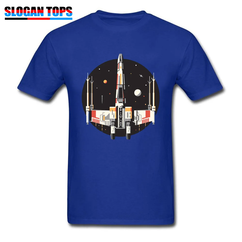X Wing Round Collar T Shirts Labor Day Tops Shirt Short Sleeve Fashion All Cotton 3D Printed Top T-shirts Design Men X Wing blue