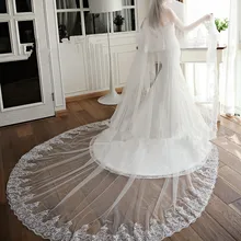 3 м/5 м Длинная фата невесты белого цвета/цвета слоновой кости два слои, свадебная фата Фата до пола с кружевами, свадебные аксессуары, вуаль для невесты