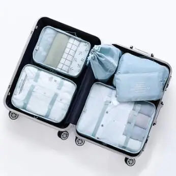 6 шт./лот, сумки для путешествий, набор, портативный аккуратный чемодан, органайзер, упаковка одежды, домашний шкаф, разделитель, контейнер, сумка - Цвет: Синий