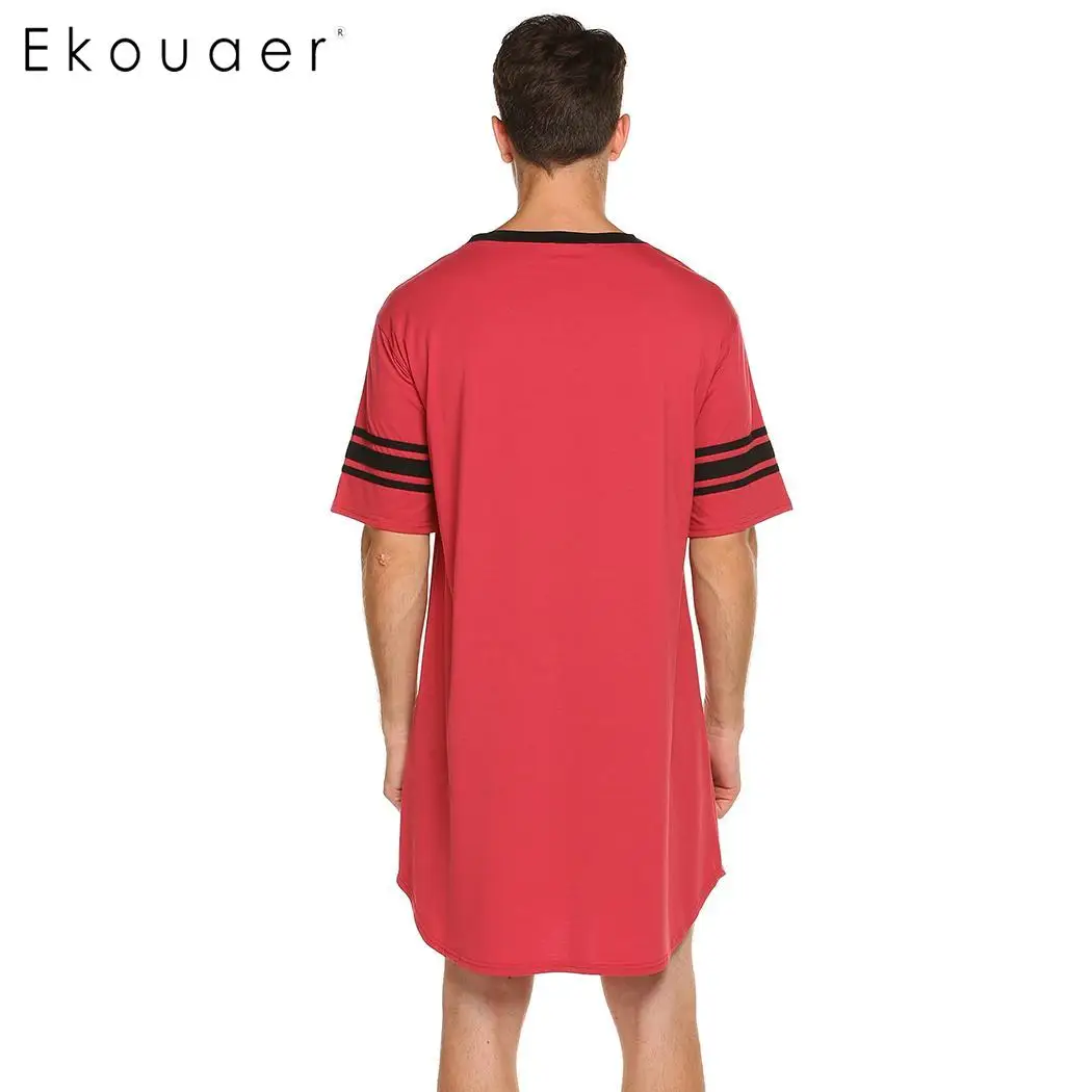 Ekouaer ночное белье с коротким рукавом мягкая удобная длинная мужская