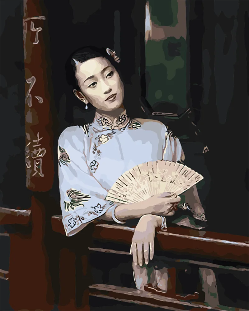 

Room decor Chinese woman beautiful Oil Painting pictures By Number Digital Pictures Coloring by hand Unique Gift Home Decoration