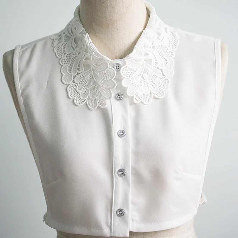 Fashion Women Lace Collar White Chiffon Floral Fake Detachable Collars ...