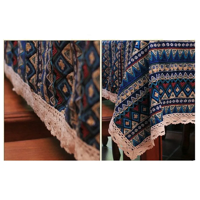 CFen A's Bohemian Quality  Dining Tablecloth Color Soft Cotton Stripe Multi Sizes Lacy Home Kitchen Banquet Table Cover 1 piece 3