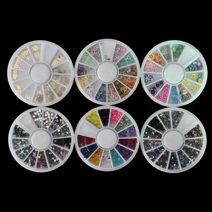 

Biutee 6pcs/set 6 Styles 3D Wheel Nail Art Rhinestones Sticker 12 Mix Colors Glitter Gems Design Round Bling Crystal Decoration
