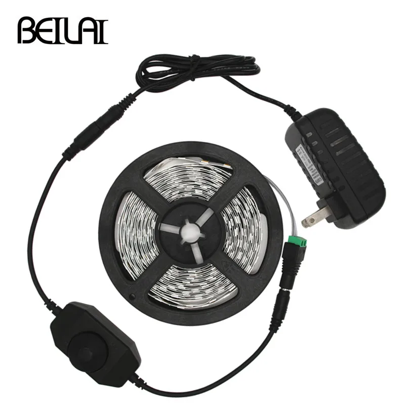 

BEILAI 5630 Dimmable LED Strip 5M 300LED Not Waterproof DC 12V Fita LED Light Strips Flexible Neon Tape With 2A Power and Dimmer
