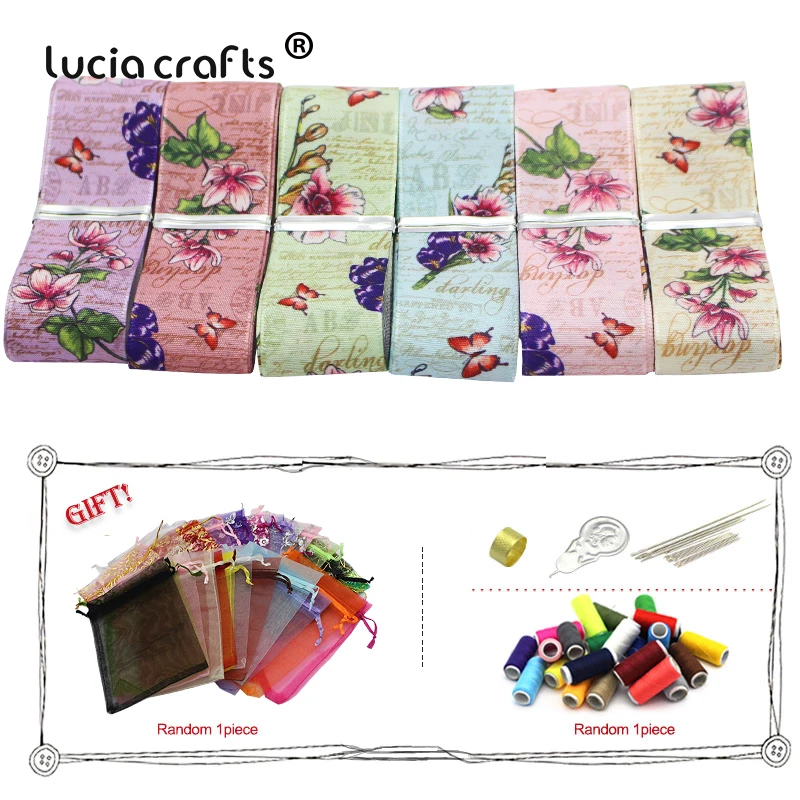 

6Yards 25mm Printed Flower Cartoon Grosgrain Ribbons Set DIY Sewing Handmade Materials Headwear Gift Packing Party Decor X0303
