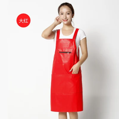 Корейский кожаный жилет Тип PU Фартук водонепроницаемый и маслостойкий кухонный халат для взрослых - Цвет: 18