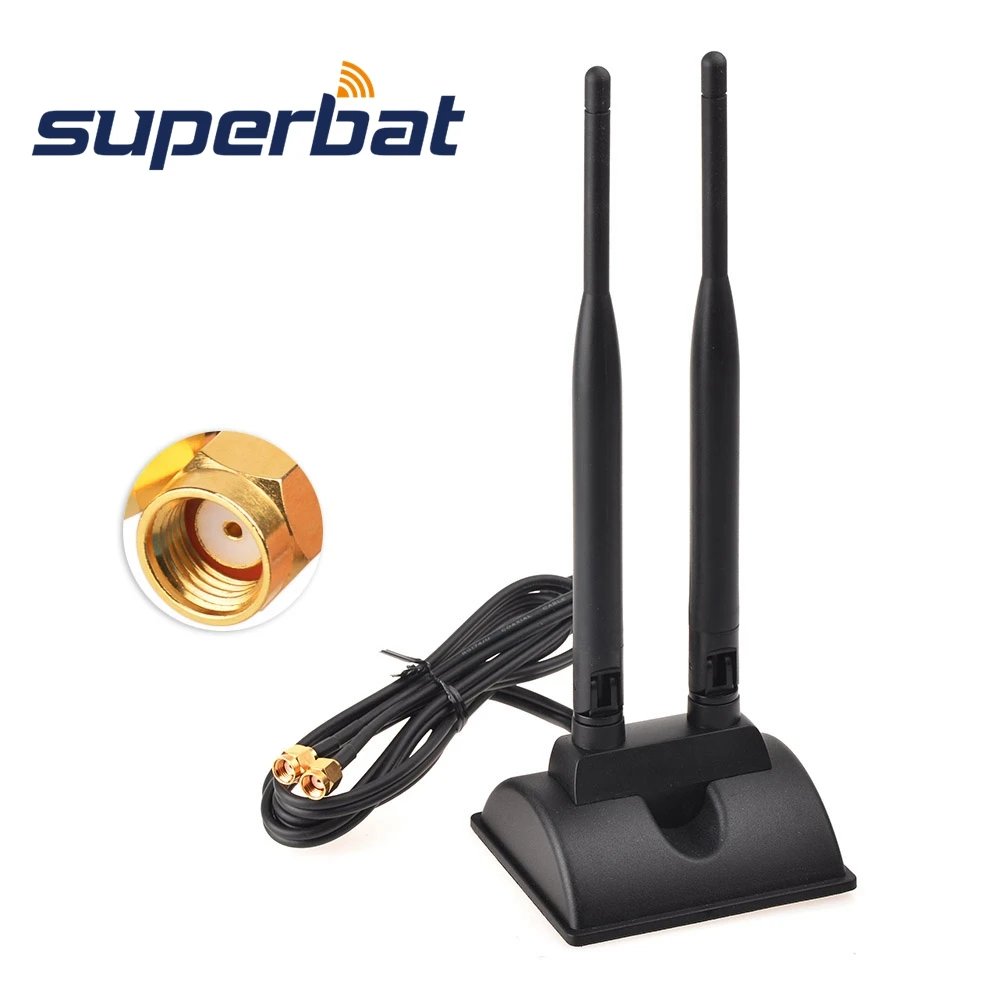 Koop Superbat Dual Antenne 6DBi Omni Directionele RP SMA Plug Mannelijke (Vrouwelijke pin) Connector voor Indoor WiFi Wireless Range Signaal