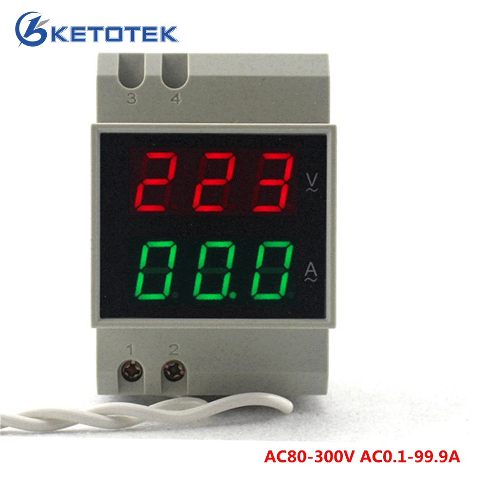 Din Rail AC LED Dual Display Voltmeter Ammeter Voltage Ampere Gauge