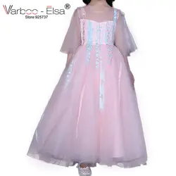 Varboo_elsa 2018 маленькая нарядные платья для девочек розовый тюль шаль Половина рукава Кружево аппликация детское платье Длинное платье для