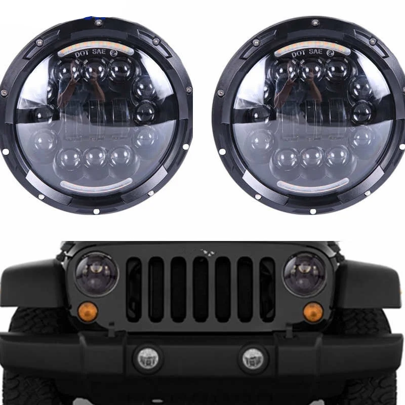 Black / Chrome 7&quot Motor LED Round Halo Headlight For Lada Niva 4x4 7 Inch Driving Headlamp With White DRL Nissan Patrol | Автомобили и