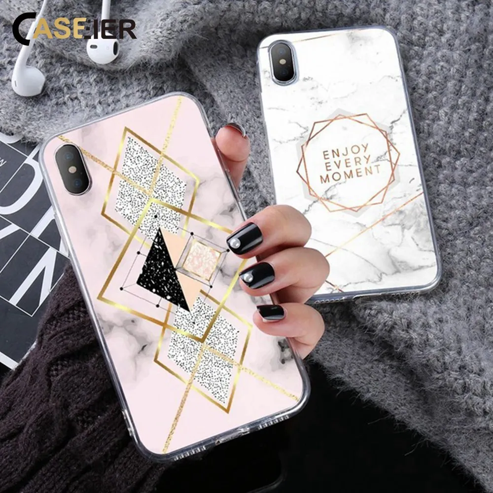 

CASEIER Rose Marble Patterned Case For iPhone 6s 6 7 8 Plus Soft Silicone Phone Case For iPhone X Xs 5s 5 SE Back Cover Fundas