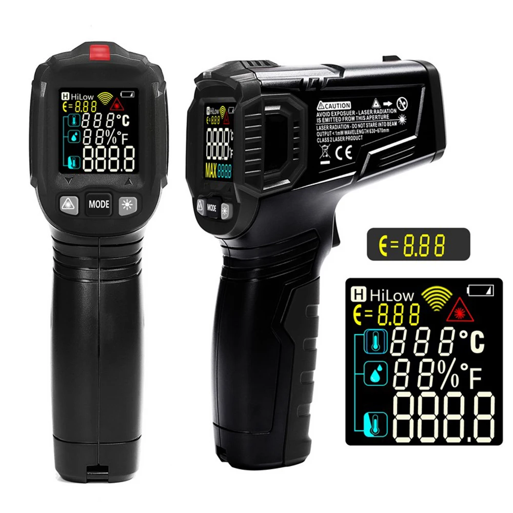 

Non-contact Infrared Thermometer Digital Temperature Measurement Multi-function IR Laser Humidity Thermometer Gun -50-600 Degree