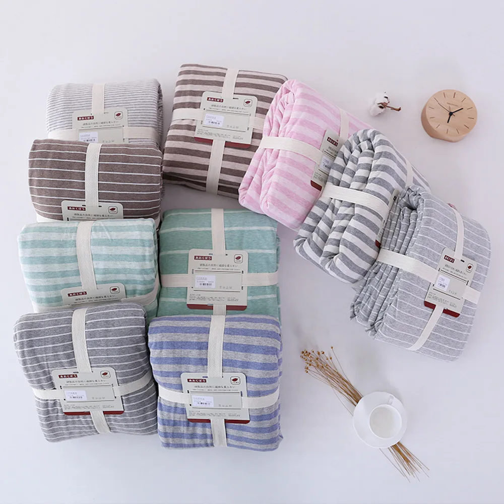 

Quilt Duvet Cover 100% Cotton Jersey 150 x 200/210cm 180 x 200/210/220cm 200 x 230 220 x 240cm Strip Green Pink Gray Blue Coffee