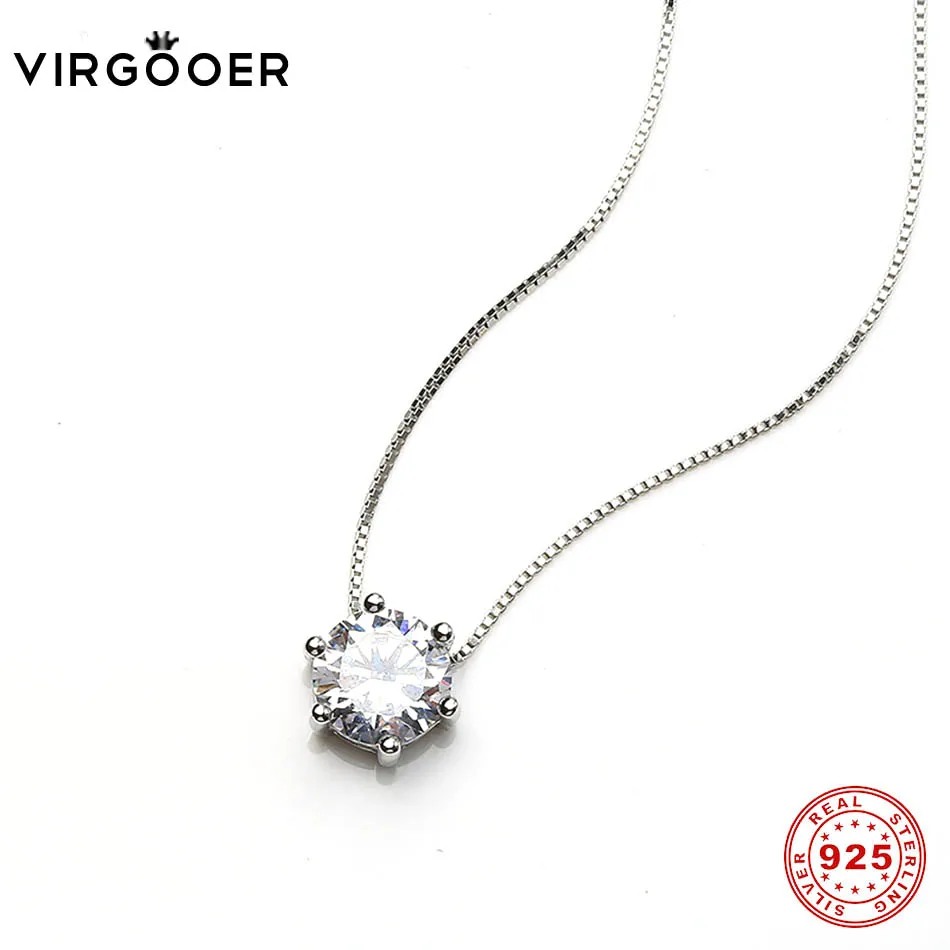

Virgooer 925 Sterling Silver Small Pendant Necklace Charm Collar Chains Classic Jewelry For Women 2018 Crystal Silver Necklaces