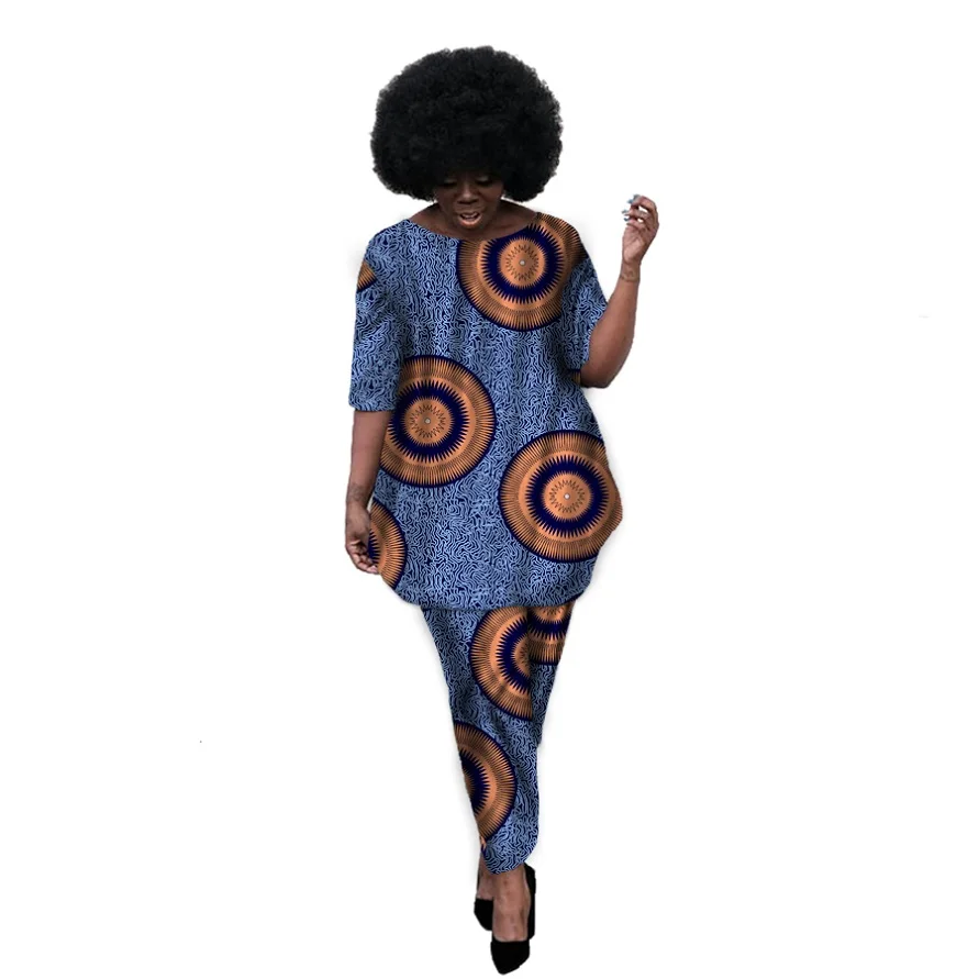 Африканские женские модные топы с принтом+ брюки, комплекты, женская футболка, африканская Женская одежда в африканском стиле, большие размеры, вечерние, по индивидуальному заказу - Цвет: 1