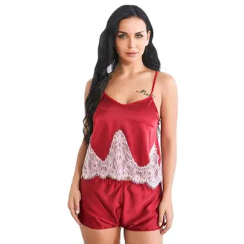 

Women Pajamas Set fan-shaped Lace Silk Sleepwear Satin Pyjamas Female Ladies Lingerie Suit Camisole Shorts Nightwear Sets J20