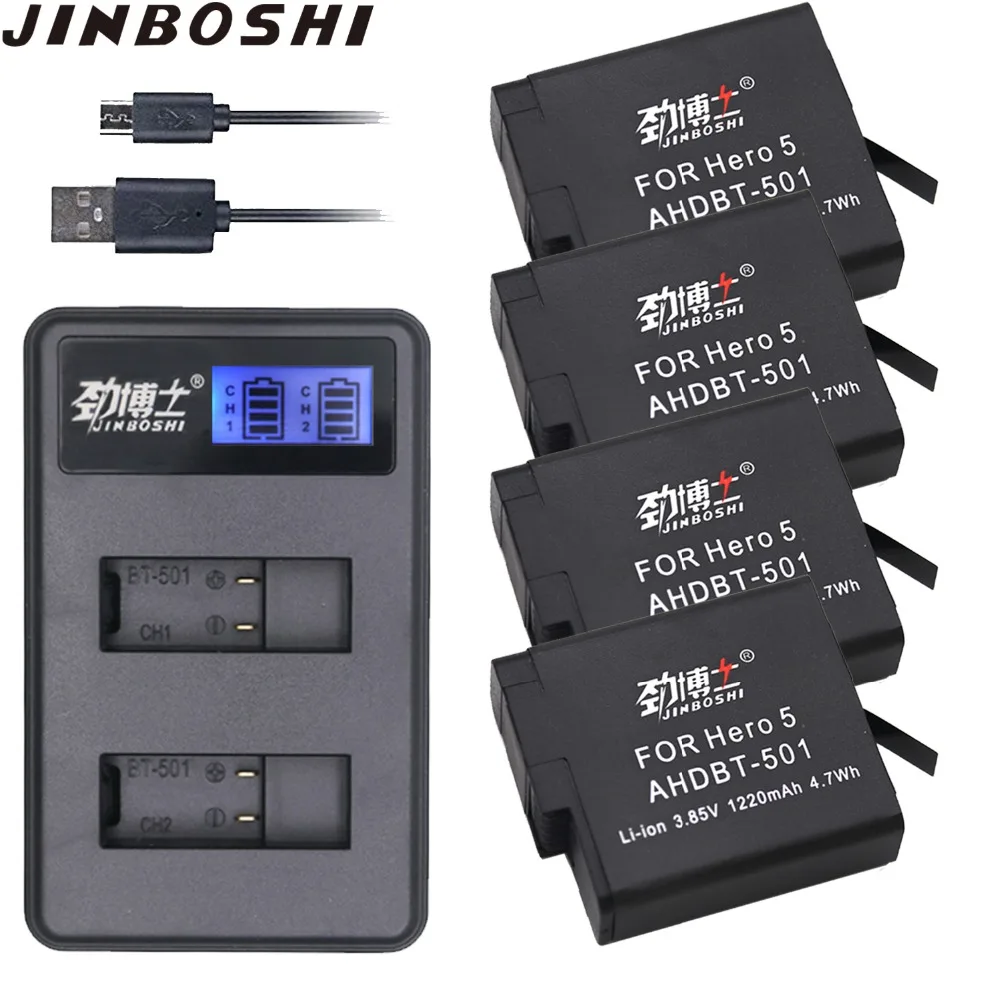 

4pc AHDBT-501 AHDBT501 AHDBT 501 Battery for Gopro Hero 5 6 battery+LCD Dual USB Charger with For GoPro Hero5 Hero6 Camera