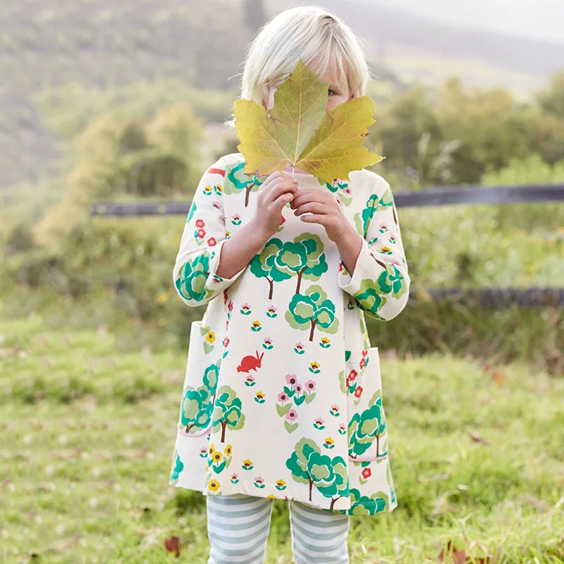 

European and American style brand children's wear girl's dress elastic print girl long sleeved children's