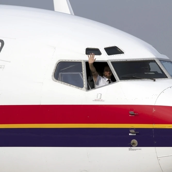 Close-up of the nose cone on a Boeing 737-800 of Meridiana airlines Poster Print (34 x 23)
