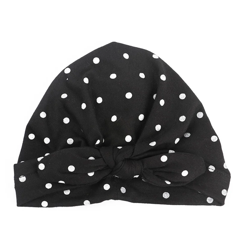 Sweet Dot Baby Girl Hat with Bow Candy Color Baby Turban Cap for Girls Elastic Infant Accessories 1 PC - Цвет: black baby hat cap