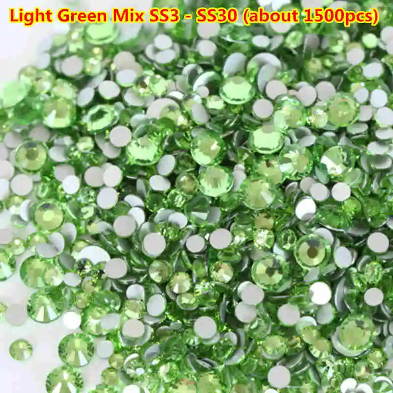 1500 шт./пакет Mix Размеры ss3-ss30 исправление стразы стекло Flatback кристаллы для ногтей страз swarovsky для украшения ногтей стразы для ногтей стеклянные - Цвет: light green