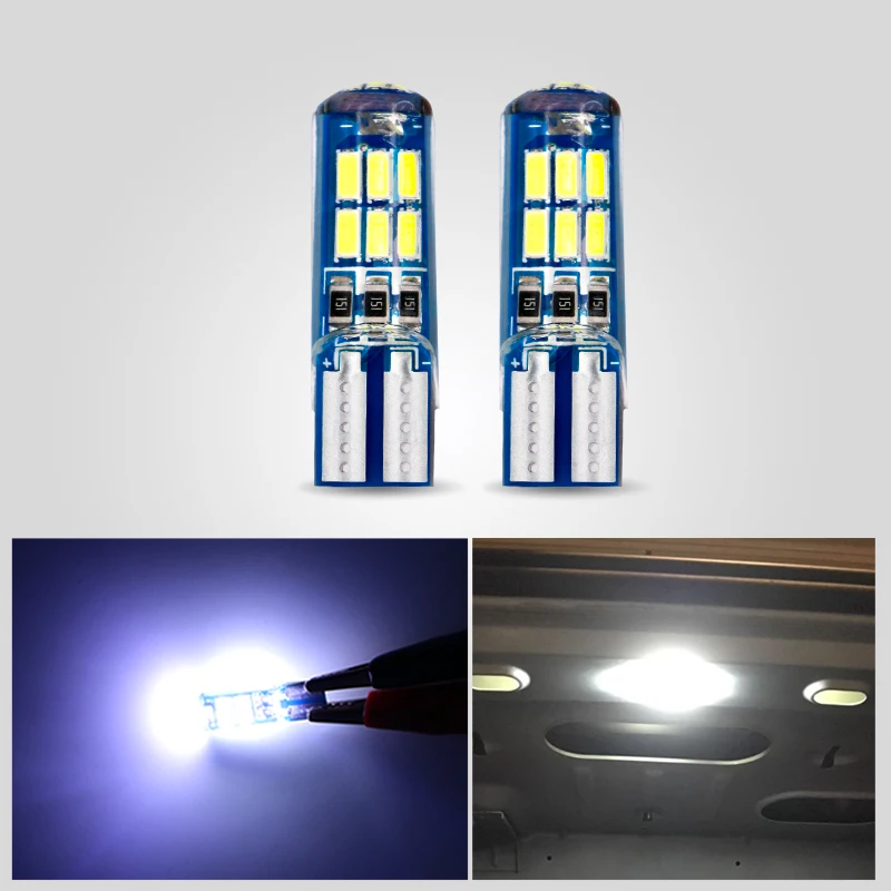 

2 PCS W5W LED T10 Car Light Bulbs 12V 3014 15SMD White Silicone 6500K 194 Auto Clearance Trunk Parking License Plate Lights Bulb