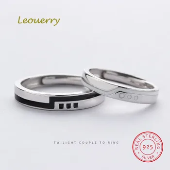 

Leouerry *Black&white Platform* 925 Sterling Silver Original Simple Couple Ring for Women Lovers Adjustable Open Rings Gift