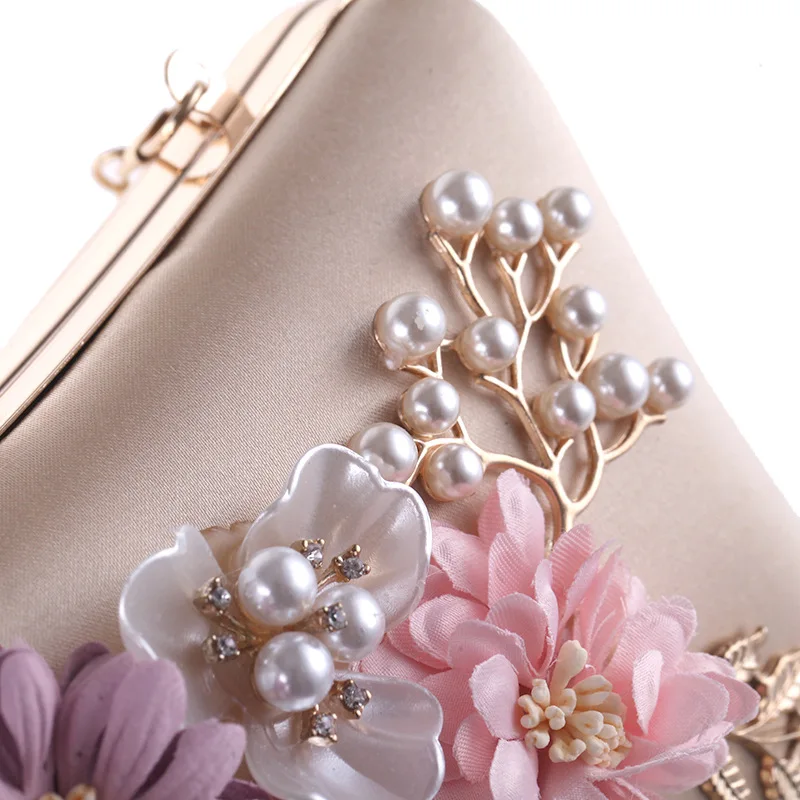 Luxy Moon Apricot Floral Velour Clutch Bag for Wedding Surface Detail View