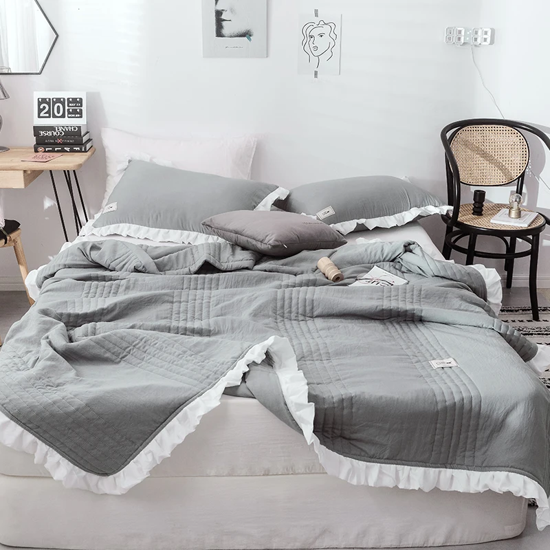 Двустороннее хлопковое одеяло Одеяло Твин Полный или queen Размер дети взрослые пыльно розовый, серый, синий цвет кровать комплект наволочка