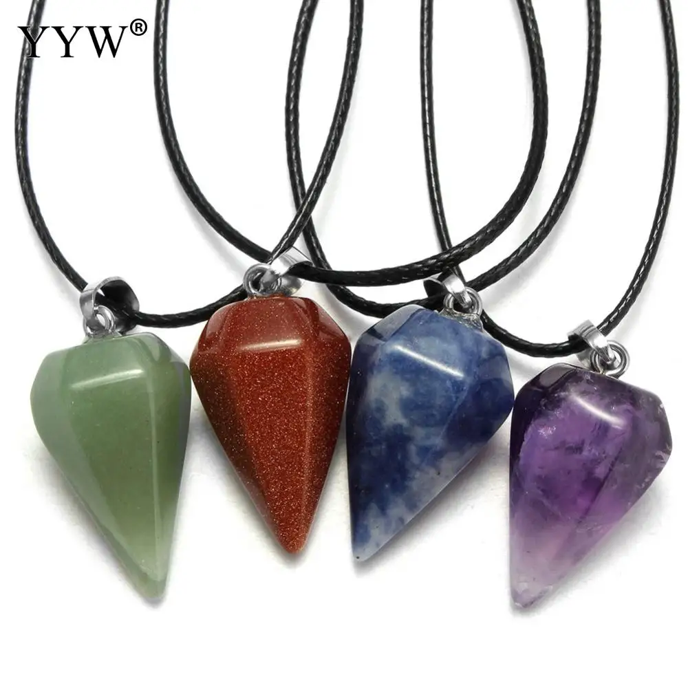 

YYW Unisex Women Male Choker Bullet Necklace Waxed Cord Natural Rose Amethysts Sea Opal Clear Quartz Stone Pendants Necklaces