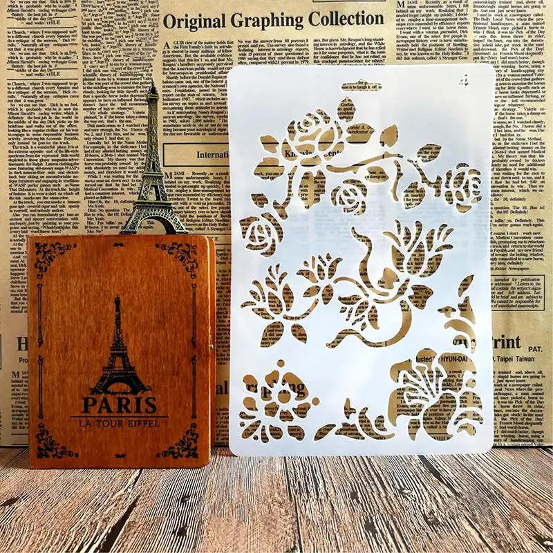 

Beautiful Rose Flowers Stencils for DIY Scrapbooking Plastic Handmade Template Crafts Art Diary Decor Painting Spray Tool Card