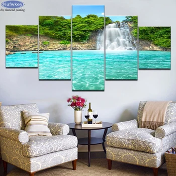

Full square Diamond embroidery Seascape Waterfall landscape 5D DIY diamond Painting Cross Stitch Rhinestone Mosaic Sticker 5 pcs