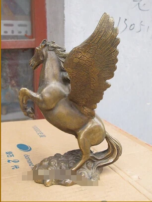 

USPS to USA S0070 9.5"feng shui Handwork Bronze Pegasus Flying winged horse stepped cloud Statue B0401