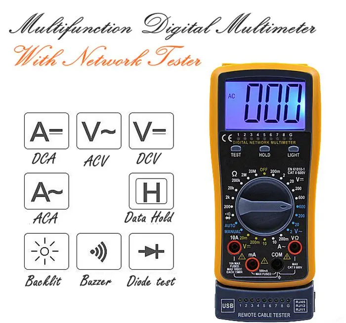 Уникальный и креативный Цифровой мультиметр DT4300A, тестирование различных кабелей(USB/RJ45/RJ11/RJ12