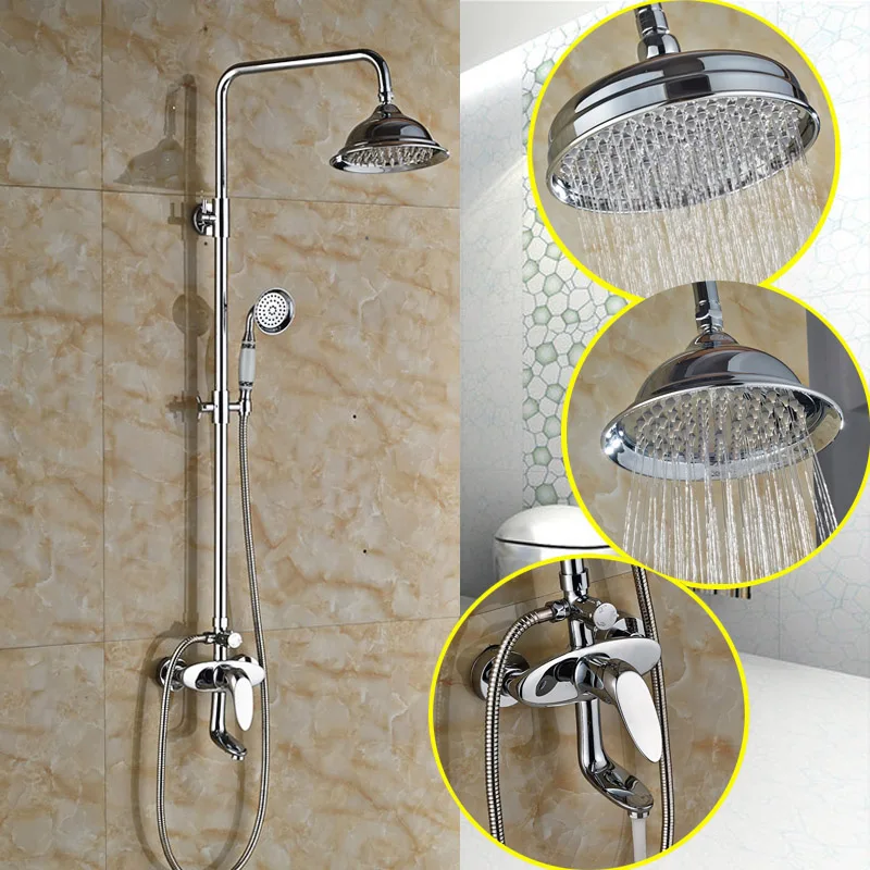 Single Handle 8" Rain Shower Head Bath Shower Faucet Wall Mounted