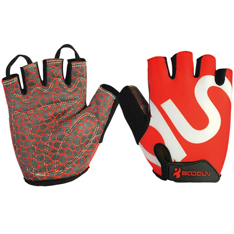 S-XXL, мужские и женские спортивные перчатки для бодибилдинга, Перчатки для фитнеса с полупальцами, нескользящие спортивные перчатки без пальцев для занятий тяжелой атлетикой - Цвет: Красный