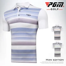 PGM Новая мужская футболка для гольфа с короткими рукавами летняя спортивная одежда эластичные дышащие быстросохнущие полосатые футболки поло для гольфа
