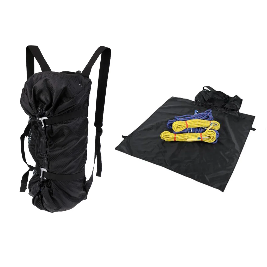 

Folding Rock Climbing Rope Bag Backpack with Ground Sheet & Straps Black for Camping Hiking Climbing Accessory
