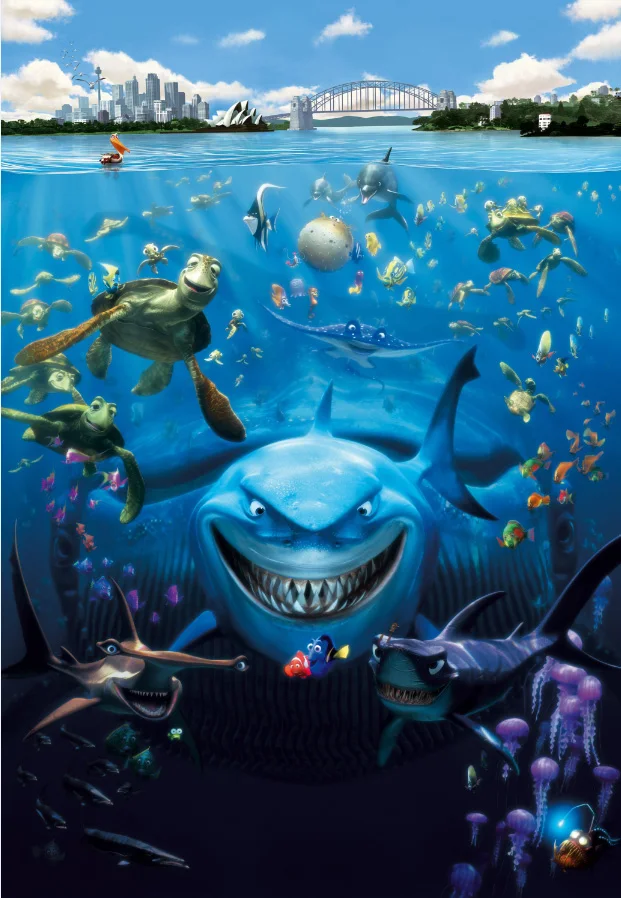 

5x7FT Finding Nemo Shark Fish Herd Turtle City Skyline Bridge Custom Photo Studio Backgrounds Backdrops Vinyl 150cm x 220cm