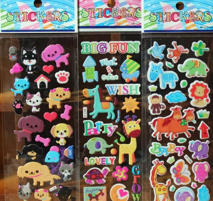 5 шт./лот, 10 узоров на выбор, модные брендовые игрушки для детей Мультяшные 3D наклейки, детские ПВХ наклейки для мальчиков и девочек, Пузырьковые наклейки YYY - Цвет: Animals