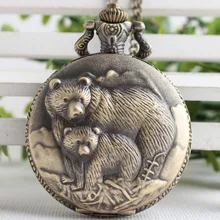 Ретро Винтаж медведь из бронзы енота кварцевые карманные часы Аналоговые в виде кулона ожерелье для мужчин женщин часы цепь подарок для детей CF1057