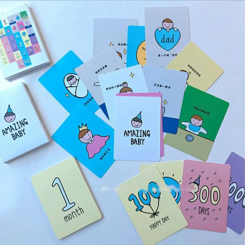 

32 Pcs/Set Month Card Baby Monthly Newborn Pregnant Photos Funny Cartoon Photography Photo Cards Stickers Shot Record-S006