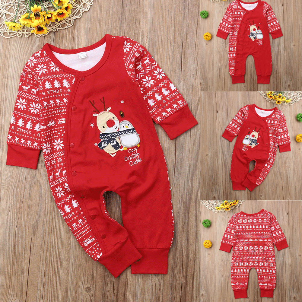 Neugeborenes Baby, roter Baumwoll-Strampler, Weihnachts-Party-Kleidung
