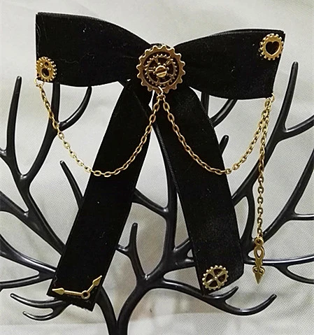 

Steampunk Bow Neck tie Industrial Victorian Lolita Punk Gear Bowknot Brooch for Blouse Accessory