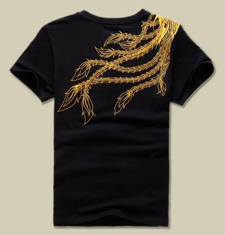 Мужская Повседневная футболка с вышитым драконом, хлопковая футболка с короткими рукавами, китайская футболка с кунг-фу, футболки высокого качества